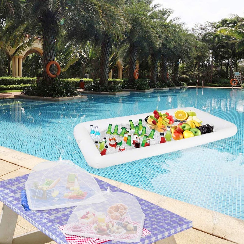 FOOEN 1PCS Inflatable Serving Bars and 3PCS Mesh Food Umbrella Covers Tent for Outdoor,Keep Salads Beverages Ice Cold - For Parties Indoor & Outdoor BBQ, Picnic Pool Party Supplies Luau Cooler - Image 5